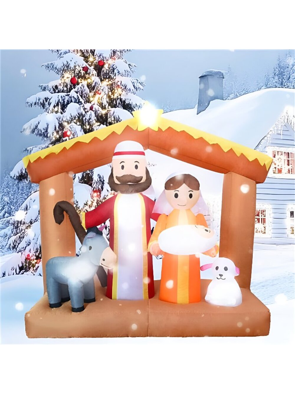 6FT Christmas Inflatables Nativity Scene Outdoor Decoration with LED Light